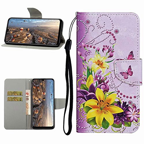 Miagon Hülle für Huawei P40 Lite,Handyhülle PU Leder Brieftasche Schutz Flip Case Wallet Cover Klapphüllen Tasche Etui mit Kartenfächern Stand,Gelb Blume von Miagon