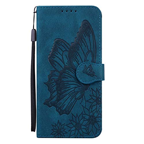 Miagon Hülle für OPPO A9 2020,Schutzhülle PU Flip Leder Brieftasche Handytasche mit Retro Schmetterling Entwurf Kartenfächer Klapp Handyhülle,Blau von Miagon