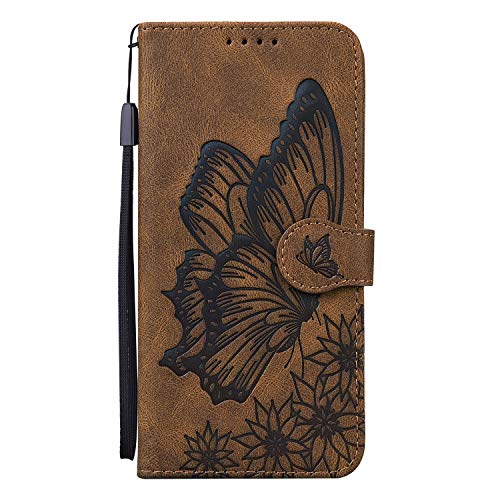 Miagon Hülle für Xiaomi Redmi Note 8 Pro,Schutzhülle PU Flip Leder Brieftasche Handytasche mit Retro Schmetterling Entwurf Kartenfächer Klapp Handyhülle,Braun von Miagon