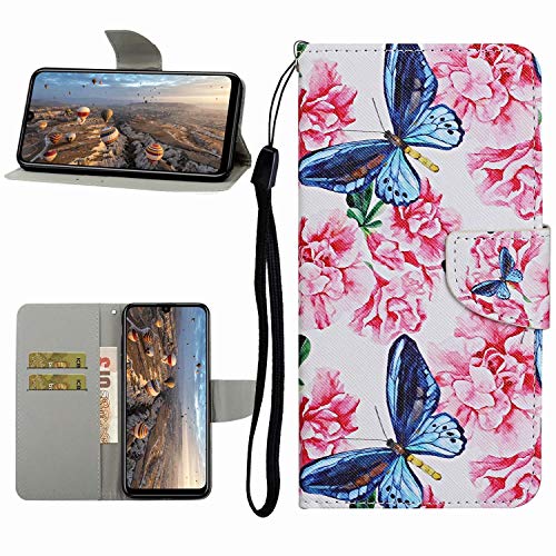 Miagon Hülle für Xiaomi Redmi Note 9S,Handyhülle PU Leder Brieftasche Schutz Flip Case Wallet Cover Klapphüllen Tasche Etui mit Kartenfächern Stand,Blau Schmetterling von Miagon