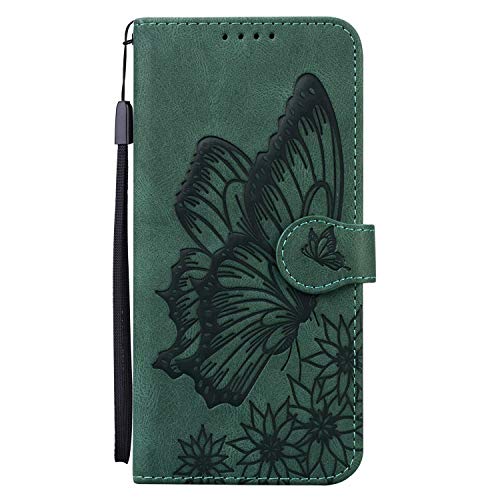 Miagon Hülle für iPhone X/XS,Schutzhülle PU Flip Leder Brieftasche Handytasche mit Retro Schmetterling Entwurf Kartenfächer Klapp Handyhülle,Grün von Miagon