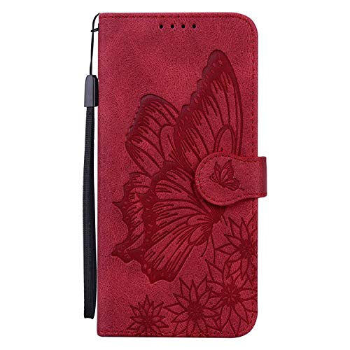 Miagon Hülle für iPhone X/XS,Schutzhülle PU Flip Leder Brieftasche Handytasche mit Retro Schmetterling Entwurf Kartenfächer Klapp Handyhülle,Rot Miagon Hülle für iPhone X/XS,Schutzhülle PU Flip Leder Brieftasche Handytasche mit Retro Schmetterling Entwurf Kartenfächer Klapp Handyhülle,Rot von Miagon