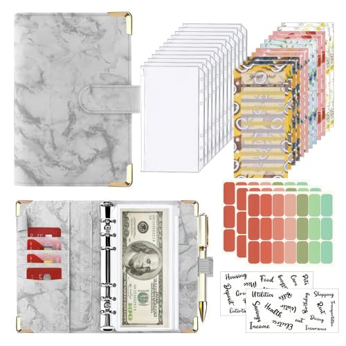 Miawtro Budget Planner,A6 Pu Haushaltsbuch mit Folien-Finanzplaner Mit Klassifizierungsaufklebern-Sparbuch für Geld-Budgetplaner-Sparbuch Kann für Geld Sparen und Sparchallenge(grau) von Miawtro