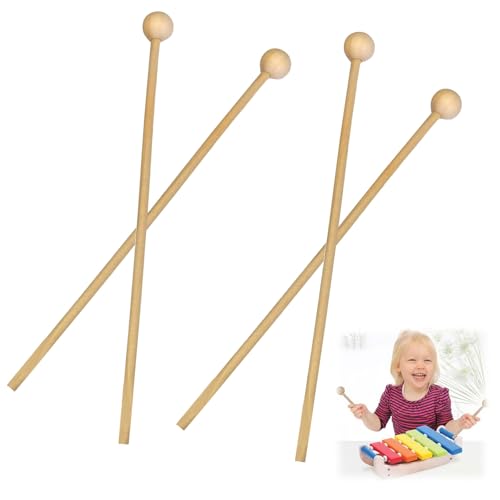 Holzschlägel, 4er-Set Schlägel Mallet Drumsticks, Schlagzeug Schlägel,Paukenschlägel, Holzschlägel Marimba, Schlägel Klangstäbe, für Xylophon, Holzblock Glocken Kinder Anfänger Erwachsene von Miayical