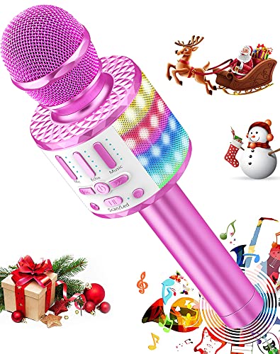 Bluetooth Mikrofon Karaoke, Drahtloses LED Karaoke Mikrofon mit Lautsprecher Tonaufnahme für Party Podcast Familie, Kompatibel mit Android IOS PC - Geschenke für Erwachsene und Kinder von MicQutr
