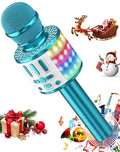Bluetooth Mikrofon Karaoke, Drahtloses LED Karaoke Mikrofon mit Lautsprecher Tonaufnahme für Party Podcast Familie, Kompatibel mit Android IOS PC - Geschenke für Erwachsene und Kinder von MicQutr