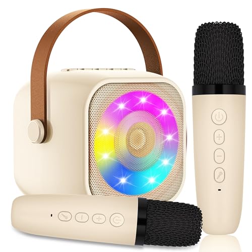 Karaoke Maschine Kinder mit 2 Mikrofon, Mini Karaoke Drahtlosen Mikrofon, Tragbares Bluetooth Lautsprecher mit LED-Lichtern, Geschenke Spielzeug für Mädchen und Jungen von MicQutr