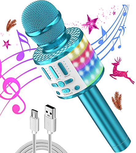 Karaoke Mikrofon, Drahtlose Bluetooth Kindermikrofon mit LED-Lichtern, Tragbarem Kinder Karaoke Maschine, Handmikrofon mit Lautsprecher Recorder für Android/iOS/PC/Smartphone von MicQutr