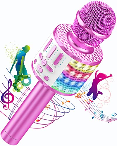 Karaoke Mikrofon, Drahtloses Bluetooth Mikrofon Kinder mit LED, Tragbares Karaoke Maschine zum Singen, Karaoke Mädchen Jungen Spielzeug Geschenke, KTV Lautsprecher Recorder für Smartphone PC von MicQutr