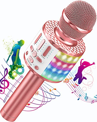 Karaoke Mikrofon, Drahtloses Bluetooth Mikrofon Kinder mit LED, Tragbares Karaoke Maschine zum Singen, Karaoke Mädchen Jungen Spielzeug Geschenke, KTV Lautsprecher Recorder für Smartphone PC von MicQutr