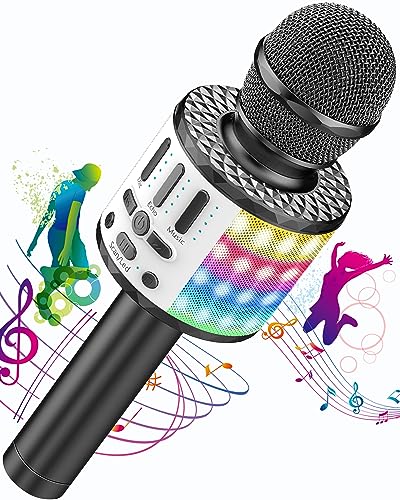 Karaoke Mikrofon, Drahtloses Bluetooth Mikrofon Kinder mit LED, Tragbares Karaoke Maschine zum Singen, Karaoke Mädchen Jungen Spielzeug Geschenke, KTV Lautsprecher Recorder für Smartphone PC von MicQutr