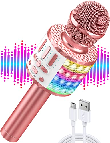 Karaoke Mikrofon, Drahtloses Bluetooth Mikrofon für Kinder, LED Dynamische Mikrofone, Geschenke für Teenager Mädchen Jungen, Tragbares Zuhause KTV Microphone Party Lautsprecher für Smartphone PC von MicQutr