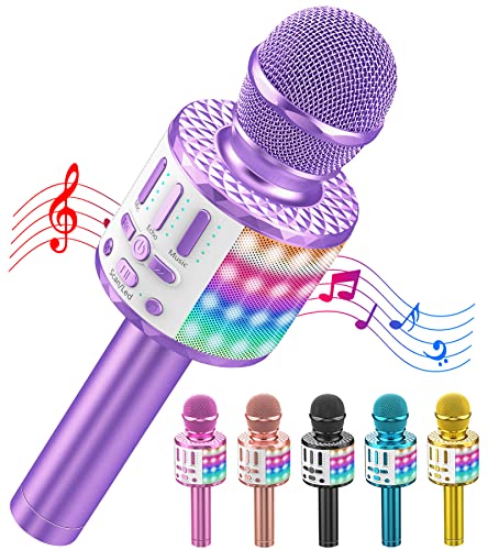 Karaoke Mikrofon, LED Drahtloses Bluetooth Mikrofon zum Singen mit Lautsprecher, Karaoke Spielzeug Kinder, Heim KTV Karaoke Maschine, Tragbares KTV Lautsprecher Recorder für Android/iPhone/iPad/PC von MicQutr