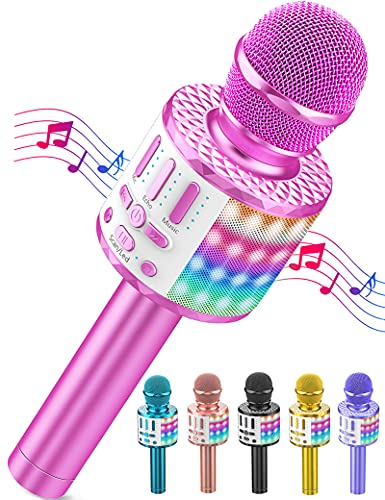 Karaoke Mikrofon, LED Drahtloses Bluetooth Mikrofon zum Singen mit Lautsprecher, Karaoke Spielzeug Kinder, Heim KTV Karaoke Maschine, Tragbares KTV Lautsprecher Recorder für Android/iPhone/iPad/PC von MicQutr