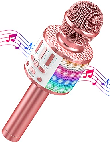 Karaoke Mikrofon, LED Drahtloses Bluetooth Mikrofon zum Singen mit Lautsprecher, Karaoke Spielzeug Kinder, Heim KTV Karaoke Maschine, Tragbares KTV Lautsprecher Recorder für Android/iPhone/iPad/PC von MicQutr