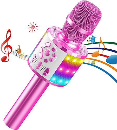 Karaoke Mikrofon Kinder, Drahtloses Bluetooth Mikrofon mit LED, Geschenke Mädchen 3-12 Jahre, Tragbares Karaoke Maschine zum Singen, Mikrofonspielzeug für Kinder Erwachsene Geburtstagsfeier KTV von MicQutr