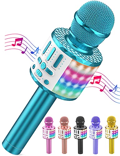 LED Drahtloses Bluetooth Mikrofon zum Singen, Spielzeug Kinder, Heim KTV Karaoke Maschine, Tragbares KTV Lautsprecher Recorder für Android/iPhone/iPad/PC von MicQutr