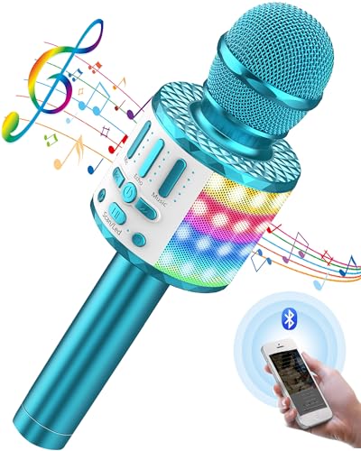 MicQutr Mikrofon Kinder, Karaoke Mikrofon Kinder, LED Drahtloses Bluetooth Mikrofon zum Singen, Geschenke Spielzeug für Teenager Mädchen Jungen, Tragbares KTV Lautsprecher Recorder für Smartphone von MicQutr