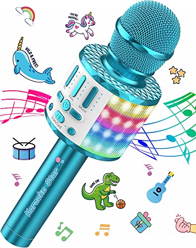 Mikrofon Karaoke 3-15 Jahre, Tragbares Bluetooth Handmikrofon mit LED Licht, Bluetooth Karaoke für Kinder und Erwachsene, Mädchen Jungen Geschenke, Zuhause KTV Kompatibel Android IOS PC - Blu von MicQutr