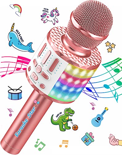 Mikrofon Karaoke 3-15 Jahre, Tragbares Bluetooth Handmikrofon mit LED Licht, Bluetooth Karaoke für Kinder und Erwachsene, Mädchen Jungen Geschenke, Zuhause KTV Kompatibel Android IOS PC - Rose von MicQutr