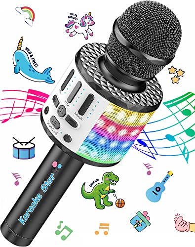 Mikrofon Karaoke 3-15 Jahre, Tragbares Bluetooth Handmikrofon mit LED Licht, Bluetooth Karaoke für Kinder und Erwachsene, Mädchen Jungen Geschenke, Zuhause KTV Kompatibel Android IOS PC -Schwarz von MicQutr