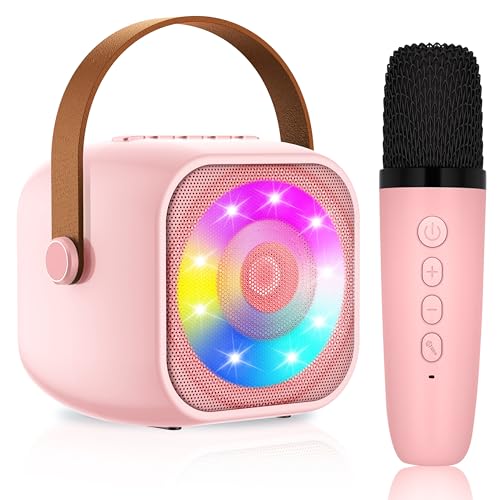 Karaoke Maschine Kinder mit 1 Mikrofon, Mini Karaoke Drahtlosen Mikrofon, Tragbares Bluetooth Lautsprecher mit LED-Lichtern, Geschenke Spielzeug für Mädchen und Jungen von MicQutr
