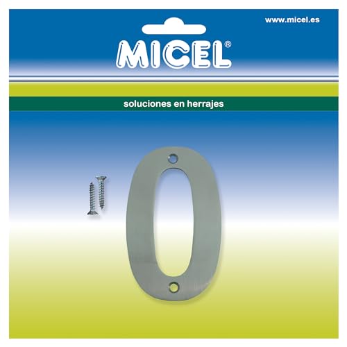 MICEL 10507 Hausnummer 0, rostfrei, silberfarben, inklusive Schrauben, 60 x 100 x 2 mm von Micel