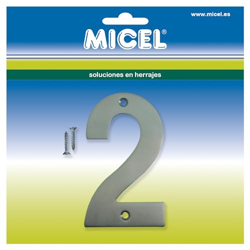 MICEL 10509 Hausnummer 2, Edelstahl, silberfarben, inklusive Schrauben, 57 x 100 x 2 mm von Micel