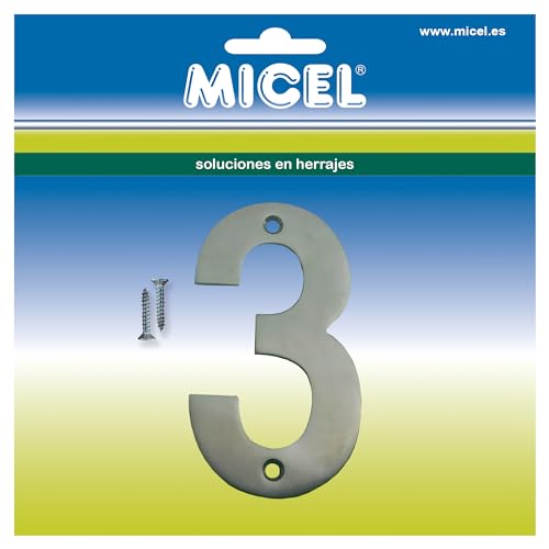 MICEL 10510 Hausnummer 3, Edelstahl, silberfarben, inklusive Schrauben, 56 x 100 x 2 mm von Micel