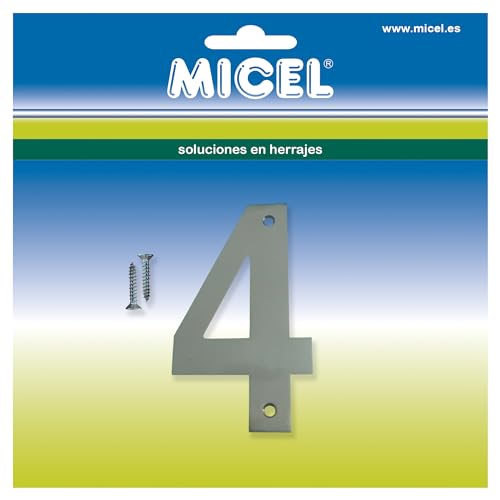 MICEL 10511 Hausnummer 4, Edelstahl, silberfarben, inklusive Schrauben, 57 x 100 x 2 mm von Micel