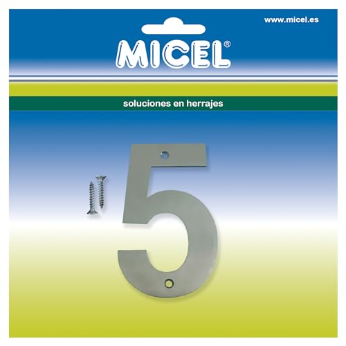 MICEL 10512 Hausnummer 5, Edelstahl, silberfarben, inklusive Schrauben, 60 x 100 x 2 mm von Micel