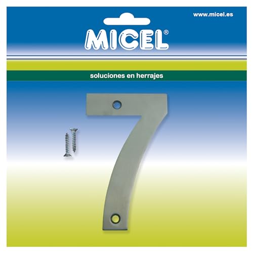 MICEL 10514 Hausnummer 7, Edelstahl, silberfarben, inklusive Schrauben, 60 x 100 x 2 mm von Micel