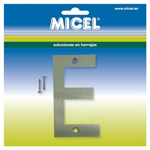 MICEL - 10521 Buchstabe E für Außentüren, rostfrei, silberfarben, inklusive Schrauben, 54 x 100 x 2 mm von Micel