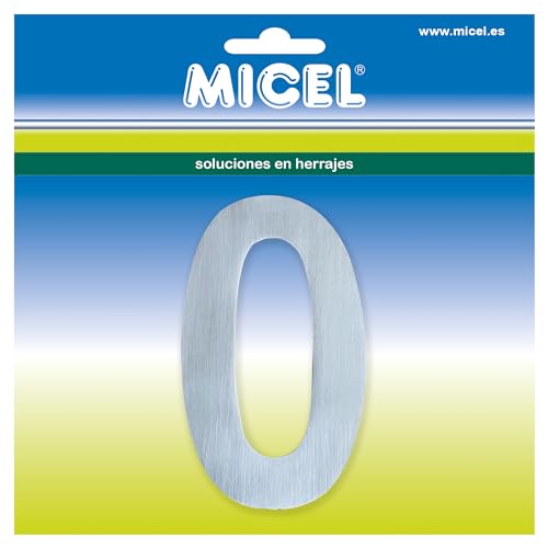 MICEL 10522 Selbstklebende Hausnummer 0 für Außentüren, Edelstahl, silberfarben, inklusive Aufkleber, 59 x 100 x 2 mm von Micel