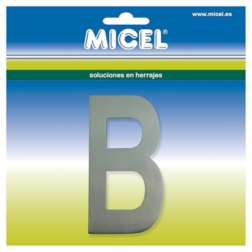 MICEL - 10533 Buchstabe, für Außentüren, selbstklebend, Buchstabe B, Edelstahl, silberfarben, inklusive Aufkleber, 54 x 100 x 2 mm von Micel