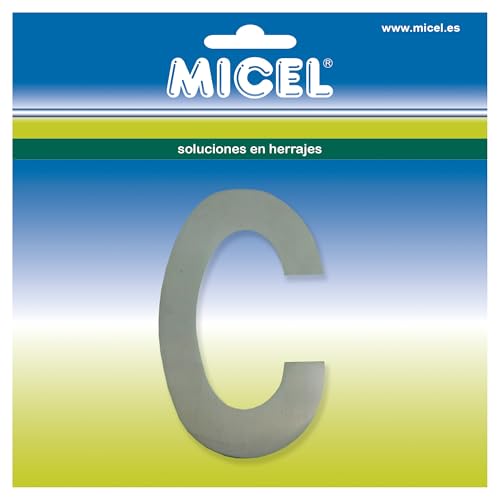 MICEL - 10534 Buchstabe, für Außentüren, selbstklebend, Buchstabe C, Edelstahl, silberfarben, inklusive Aufkleber, 60 x 100 x 2 mm von Micel