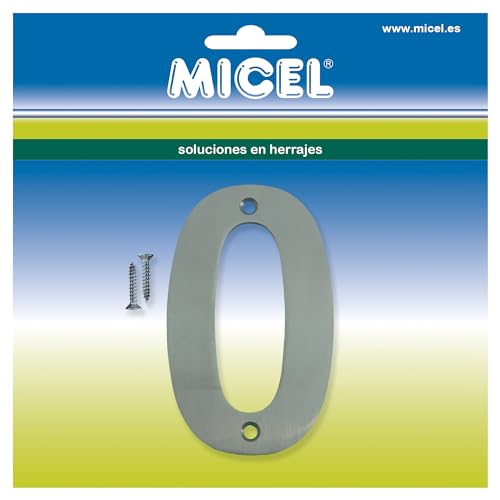 MICEL 10537 Hausnummer 0, rostfrei, silberfarben, inklusive Schrauben, 72 x 127 x 2 mm von Micel