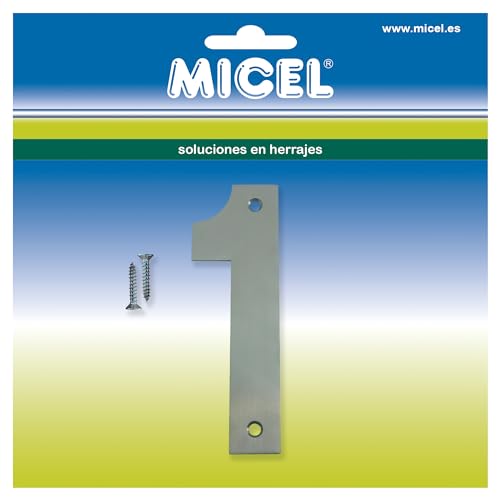 MICEL 10538 Hausnummer 1, Edelstahl, silberfarben, inklusive Schrauben, 41 x 127 x 2 mm von Micel