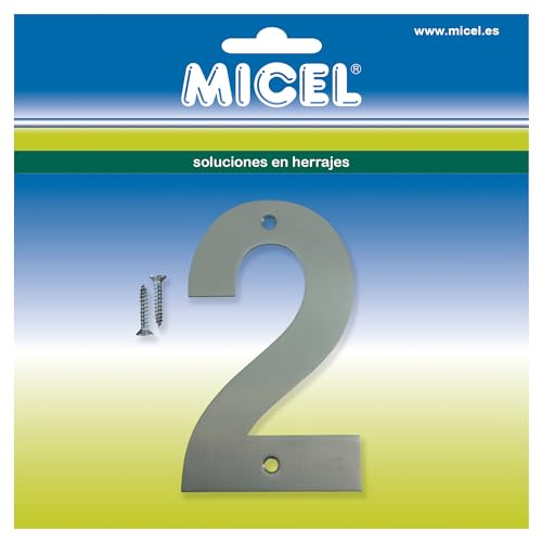 MICEL 10539 Hausnummer 2, Edelstahl, silberfarben, inklusive Schrauben, 72 x 127 x 2 mm von Micel