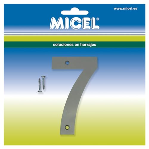 MICEL 10544 Hausnummer 7, Edelstahl, silberfarben, inklusive Schrauben, 76 x 127 x 2 mm von Micel