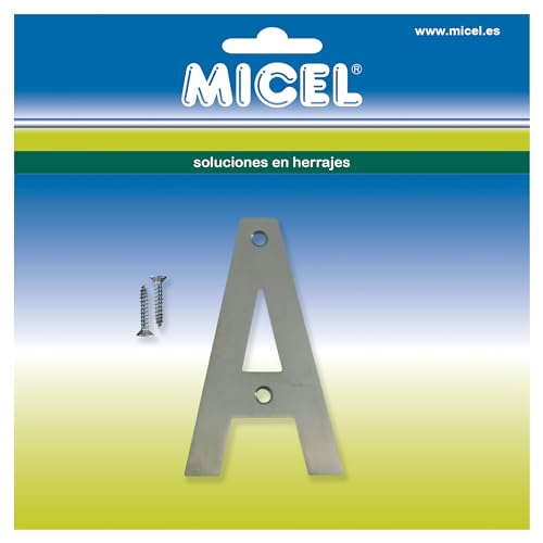 MICEL 10547 Buchstabe A für Außentüren, Edelstahl, silberfarben, inklusive Schrauben, 80 x 127 x 2 mm von Micel