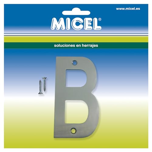 MICEL 10548 Buchstabe B für Außentüren, rostfrei, silberfarben, inklusive Schrauben, 73 x 127 x 2 mm von Micel