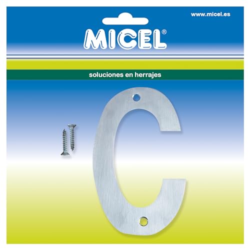 MICEL - 10549 Buchstabe C für Außentüren, rostfrei, silberfarben, inklusive Schrauben, 75 x 127 x 2 mm von Micel