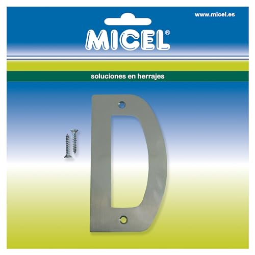 MICEL 10550 Buchstabe D für Außentüren, rostfrei, silberfarben, inklusive Schrauben, 69 x 127 x 2 mm von Micel
