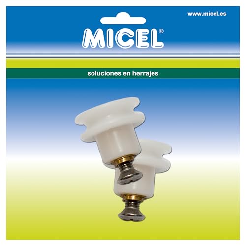 MICEL 91904 Kugellager für Duschkabinentür, mit metrischer Schraube 5, 2 Stück, Nylon, weißes Finish, 25 x 25 x 19 mm von Micel