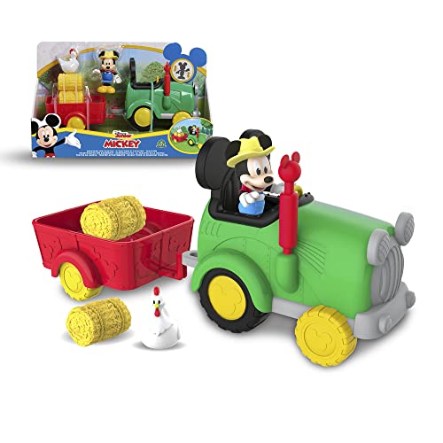 Mickey & Minnie, Disney Mickey, Traktor und Anhänger mit 1 Figur 7,5 cm Gelenke und Zubehör, Spielzeug für Kinder ab 3 Jahren, MCC05 von Mickey Mouse
