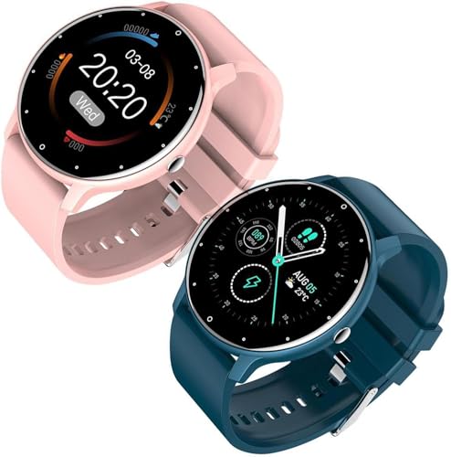 Micmetago vitalpulse Watch – HealthGuard Smartwatch Damen Herren – Fitnessuhr mit Pulsmesser & Schlafüberwachung, IP67 Wasserdicht, Dual Display, Sportmodi, iOS & Android kompatibel (Blau+Rosa) von Micmetago