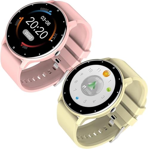 Micmetago vitalpulse Watch – HealthGuard Smartwatch Damen Herren – Fitnessuhr mit Pulsmesser & Schlafüberwachung, IP67 Wasserdicht, Dual Display, Sportmodi, iOS & Android kompatibel (Gelb+Rosa) von Micmetago