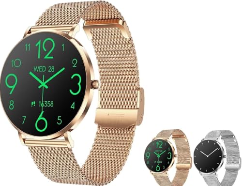 premium ware amory 5 Smartwatch Damen Herren Bestelectronic – 1,32" HD Touchscreen, Schlankes Design, Fitnessuhr mit Herzfrequenzmesser, Schlaf- & Aktivitätstracker, iOS & Android kompatibel (Gold) von Micmetago