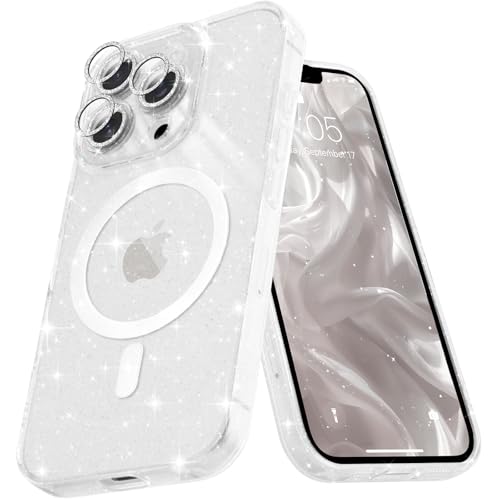 Micoden Glitzer Hülle für iPhone 13 Pro Max,kompatibel mit MagSafe [Diamant Kamera Schutzfolie] Kameraschutz Magnetische Handyhülle Dünne Weich Silikon TPU Case Mädchen Stoßfeste Schutzhülle,Klar von Micoden